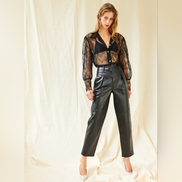 Le Fou Wilfred Moonwalk Pant Vegan Leather High Rise Pleats 80s Size 4 - Picture 5 of 9